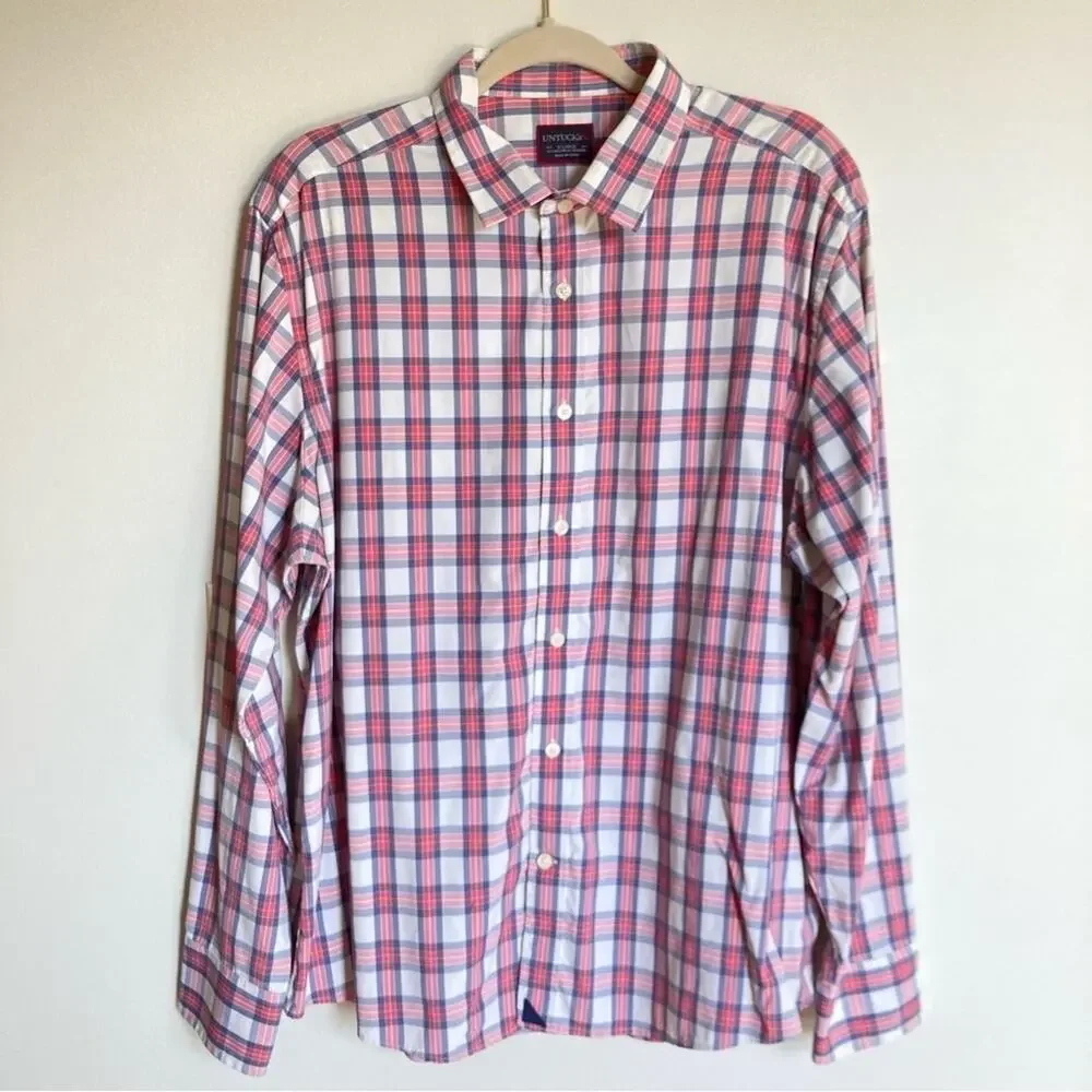 UNTUCKit Red and Blue Plaid Casual Button Down Shirt